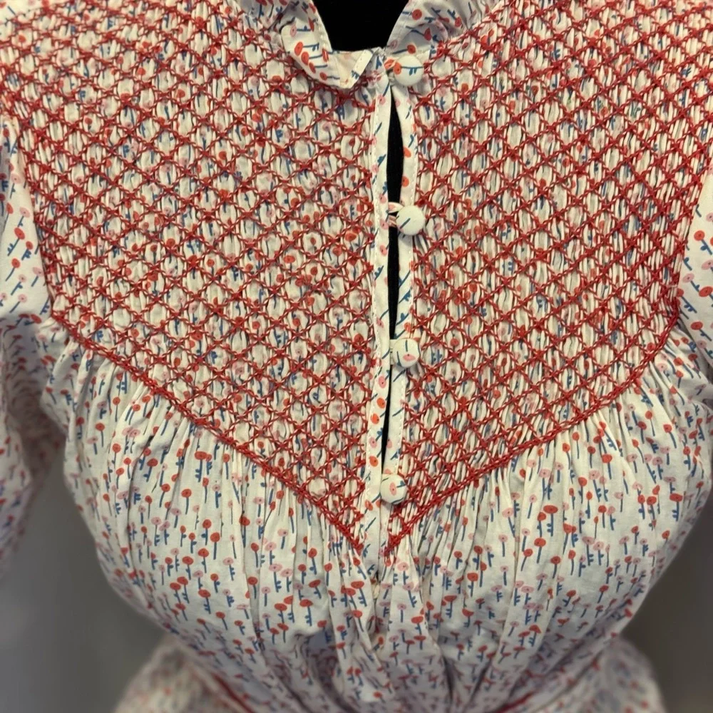 Dondolo Pencil & Paper Co Red White Floral Maxi Dress Peasant Puff Sleeve S $225 - Picture 3 of 10